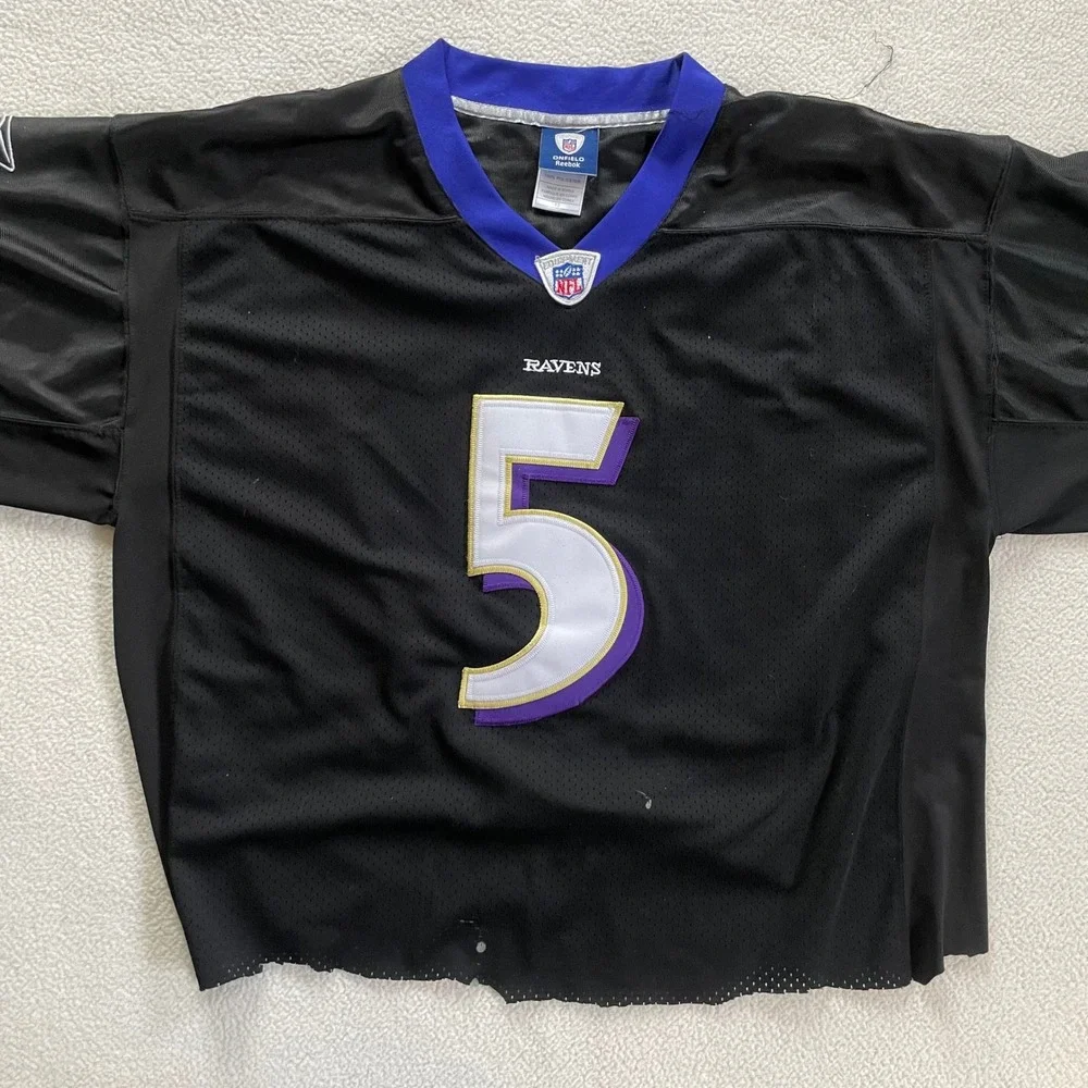 Cropped Cut Off Reebok Mens 52 Baltimore Ravens Joe Flacco 5‎ Jersey Black R700A